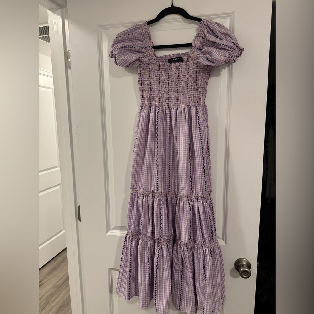 CAARA Purple Gingham Puff Sleeve Sundress Size M